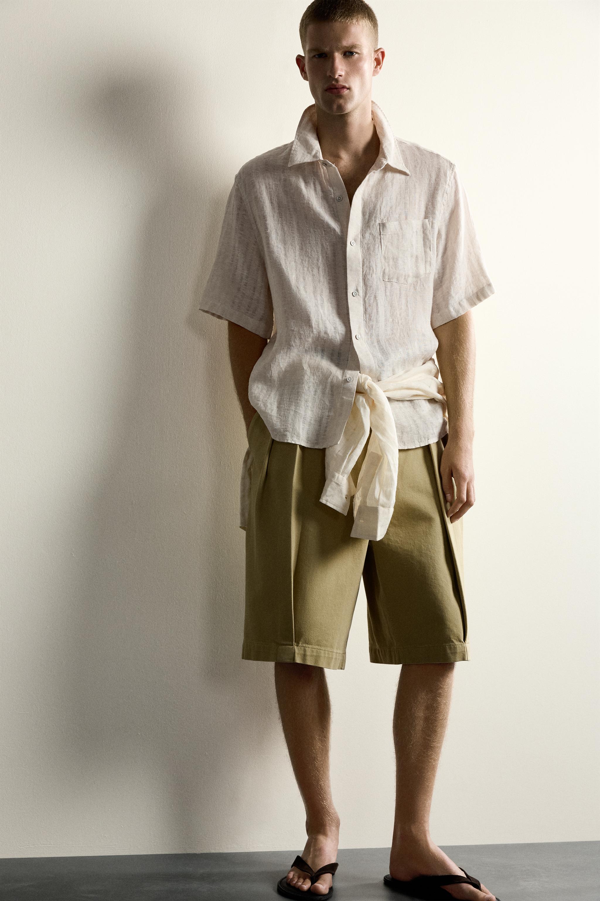 100% LINEN STRIPED JACQUARD SHIRT